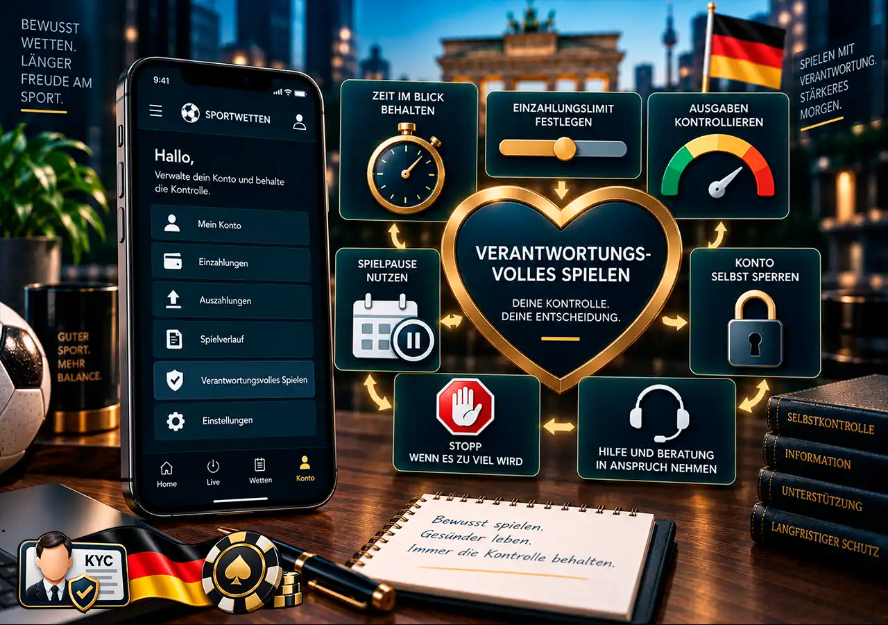 Verantwortungsvolles Wetten mit Limits, Timer, Spielpause und kontrollierten Ausgaben.