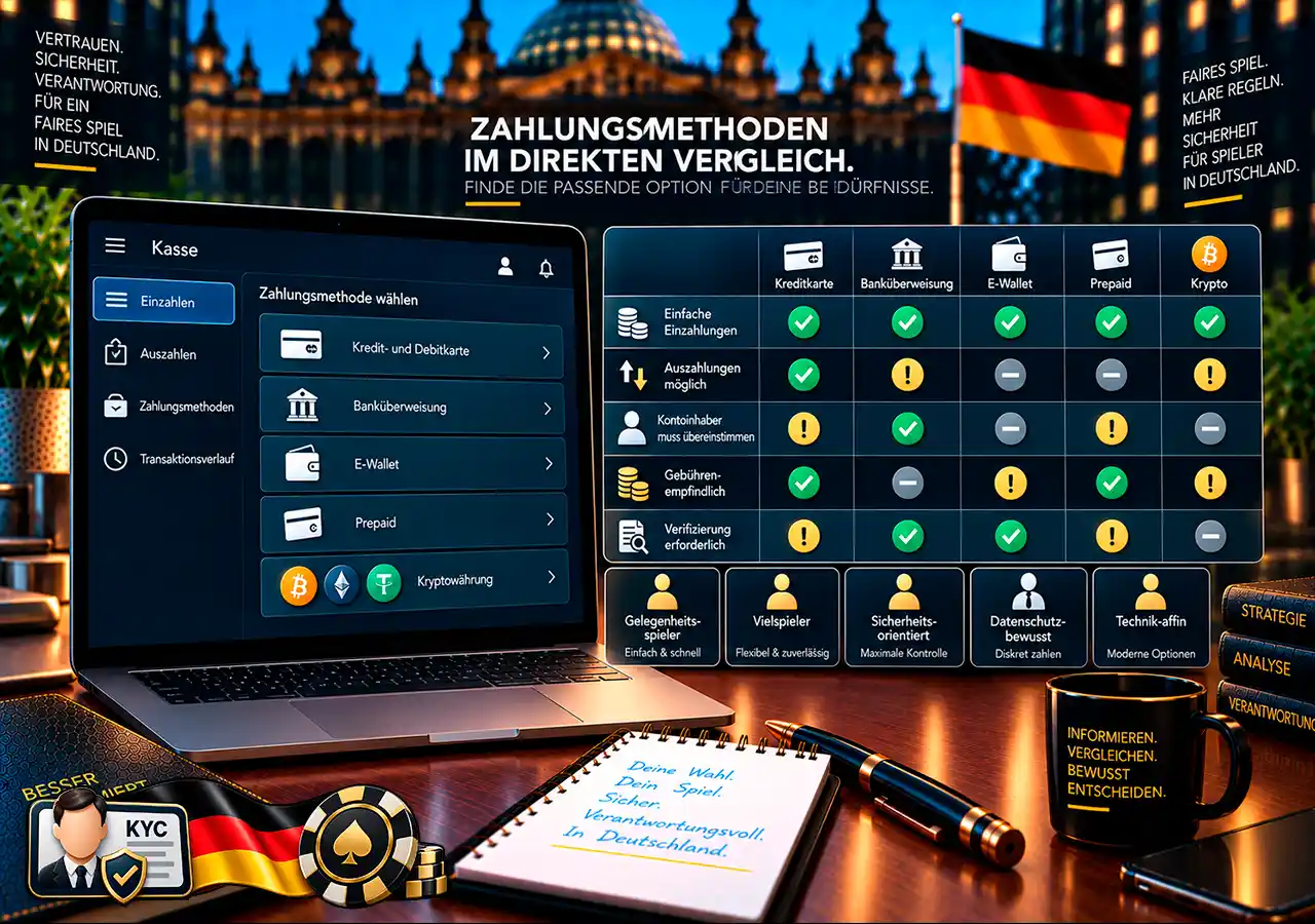 Zahlungsmethoden nach Auszahlung, Gebühren, Verifizierung und unterschiedlichen Nutzerbedürfnissen verglichen.