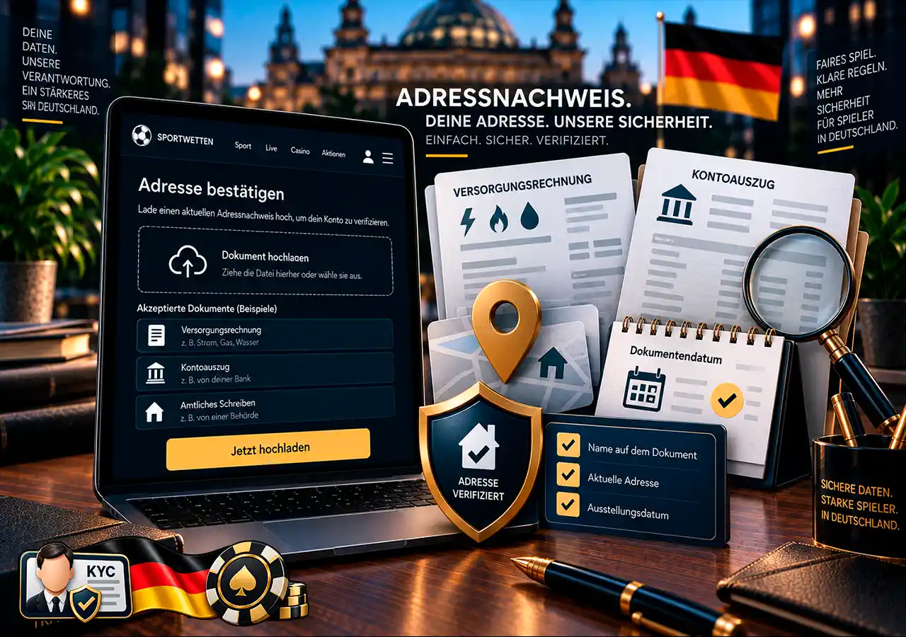 Adressnachweis mit Rechnung und Kontoauszug zur Prüfung von Name, Adresse und Datum.