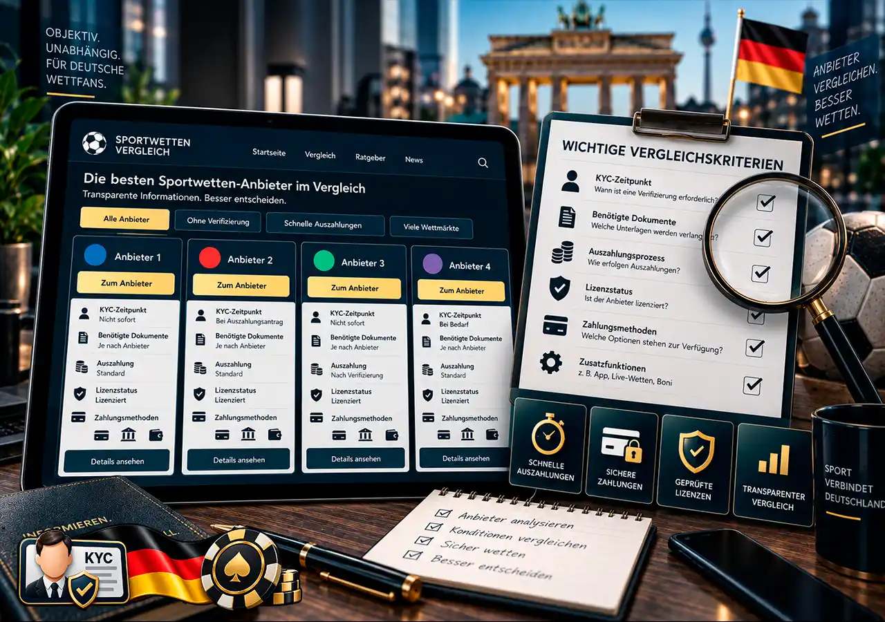 Einzelne Wettanbieter im Vergleich nach KYC, Dokumenten, Auszahlung und Lizenzstatus.