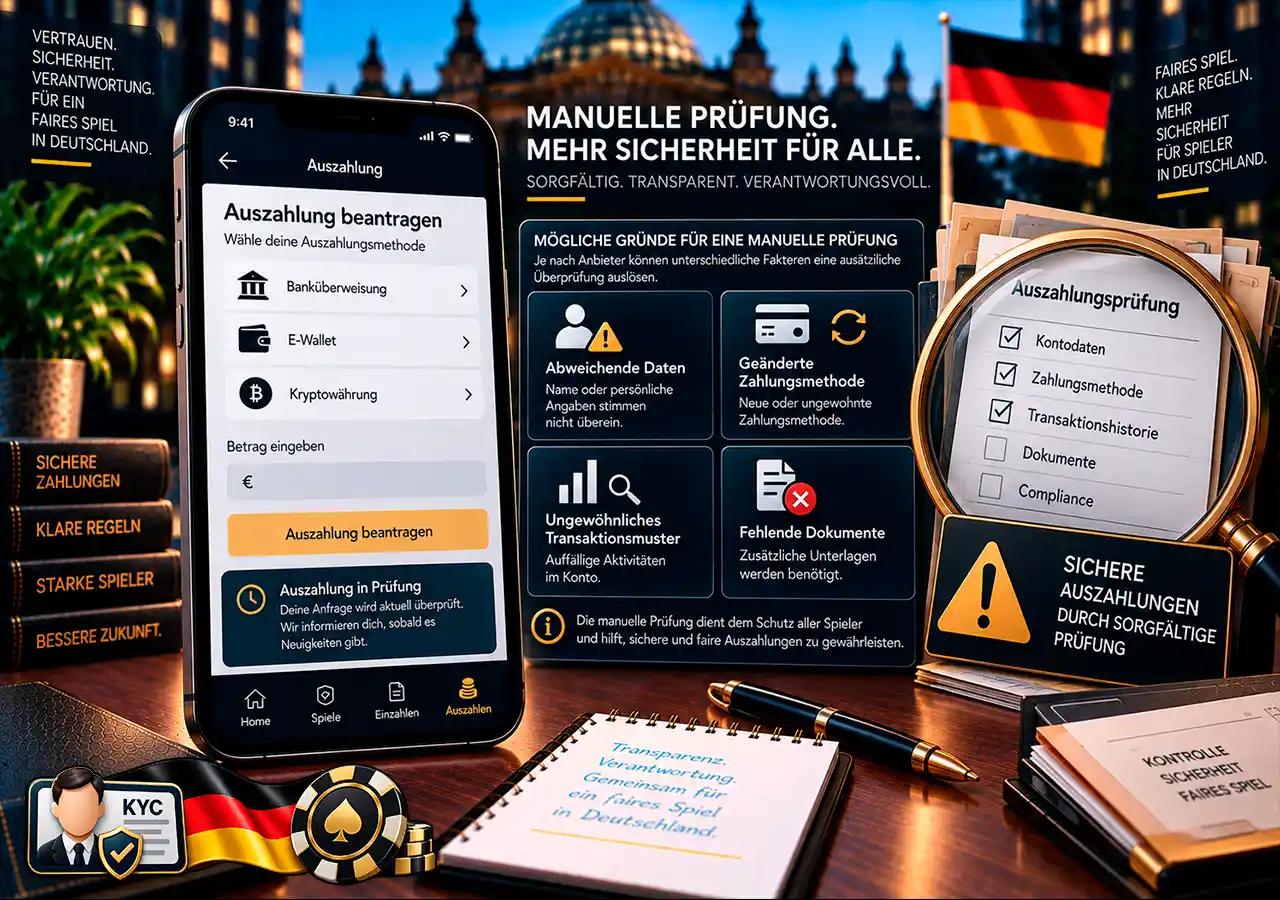 Manuelle Auszahlungsprüfung durch Datenabweichung, geänderte Zahlungsmethode oder fehlende Dokumente.