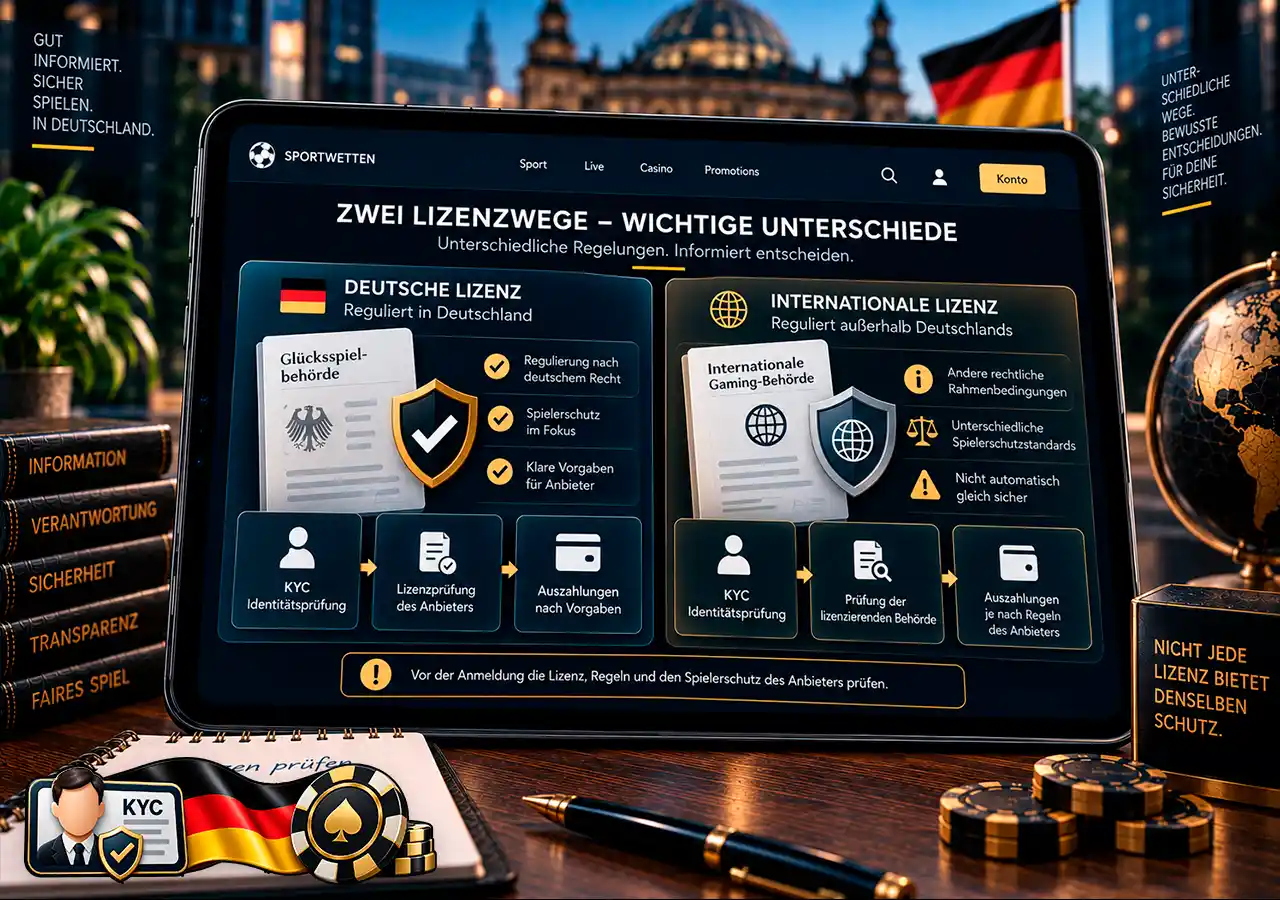 KYC bei deutscher und internationaler Lizenz mit unterschiedlichen Prüf- und Verifizierungswegen.